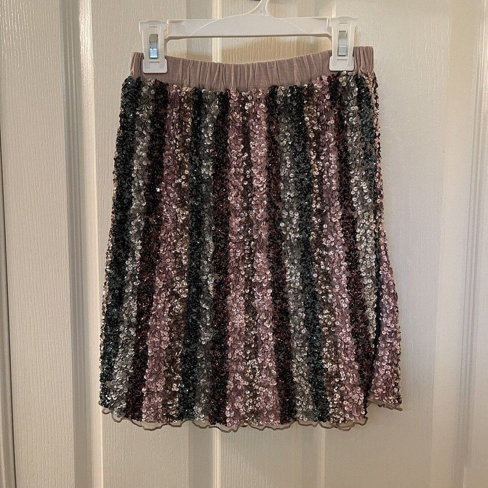 Peek Girls Sequin Skirt Striped Multicolor Gray Pink Rainbow Size Large 10 years